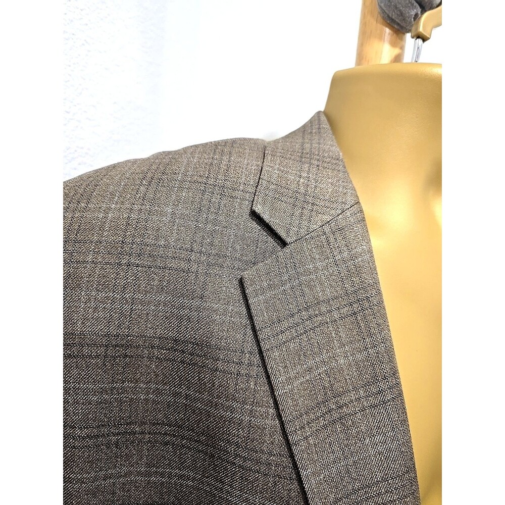 Classic Lauren Ralph Lauren Tan Silk Wool Sport Coat Jacket 48L Plaid Windowpane